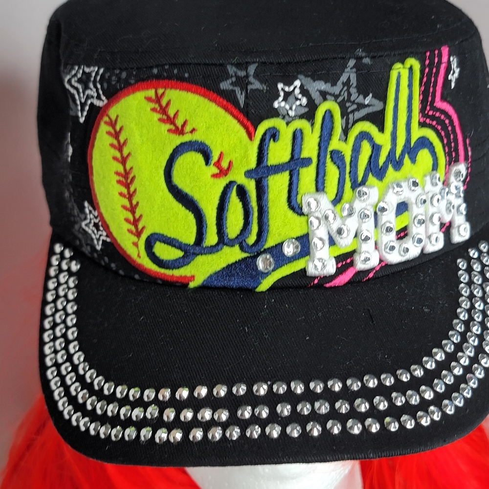```H25242 NWT Black Rhinestone Softball MOM Cadet Caps